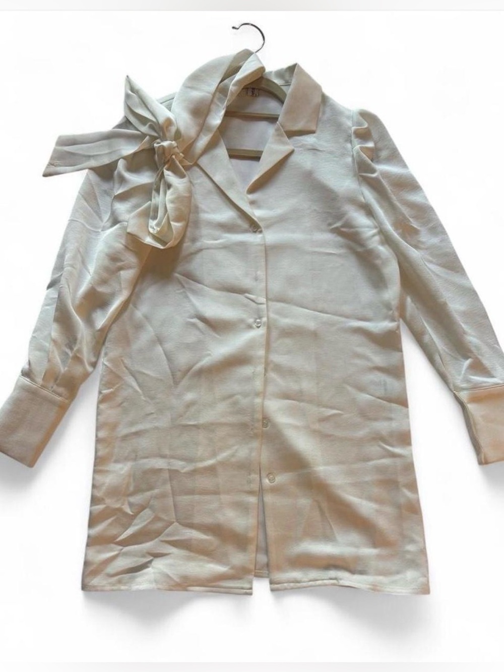 Storets Cream Tie Neck Long Sleeve Blouse | Size: M